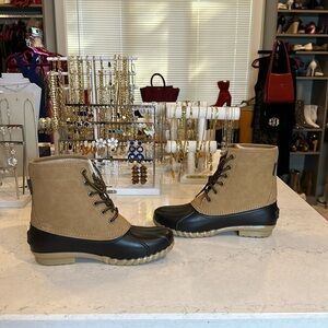 JBU tan and brown faux suede waterproof boots size 9 NWT